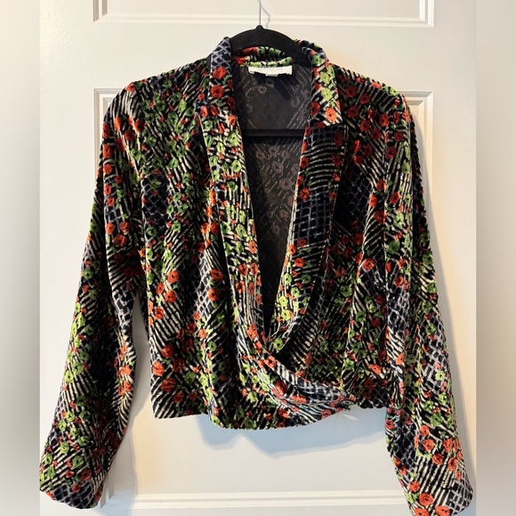 Ettitwa Anthropologie Velvet Floral Wrap Jacket Size 2 - Picture 1 of 7